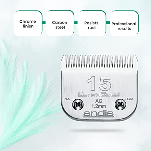 Andis 64072 UltraEdge Detachable Blade – Carbon Steel Pet Clipper Blade, Professional Grooming Performance - style: 15 Blade (Pack of 1)