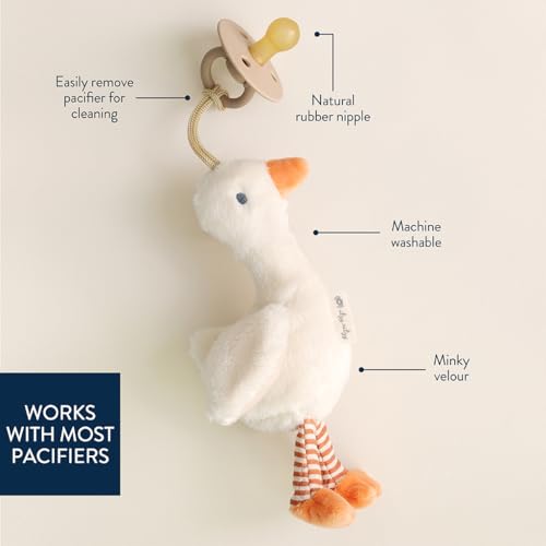 Itzy Ritzy Pacifier & Lovey Set - Natural Rubber Pacifier with Plush Goose | Natural Rubber Pacifier with Detachable Bear Lovey, Soft Cotton Fabric, Large Vent Holes, and Soothing Comfort for Babies - color: Goose