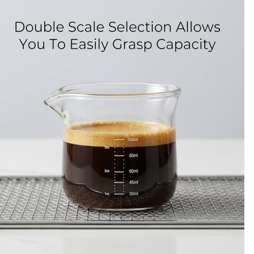 Gjinxi 3OZ Espresso Measuring Cups Shots Cup with Scale Glass Accessories with Spout V-Shaped Mouth Clear Milk Frothing Pitcher for Coffee Milk Tea Maple Syrup Serving