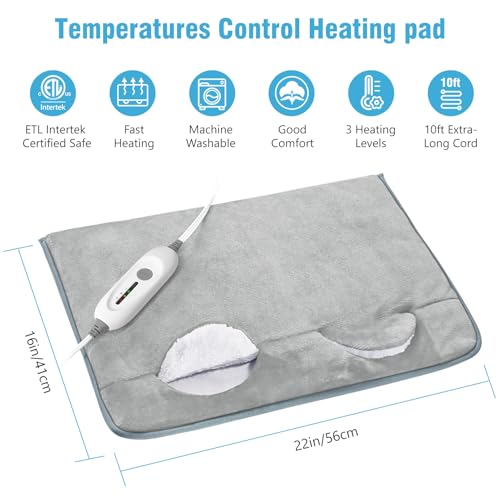 Electric Heated Foot Warmer Soft Flannel Foot Heater with 2h Auto Off & 3 Heat Levels Full Body Use Heating Pad for Feet, Abdomen, Cramps, Pain Relief Pocket Design 16" x 22" Grey - color: Grey