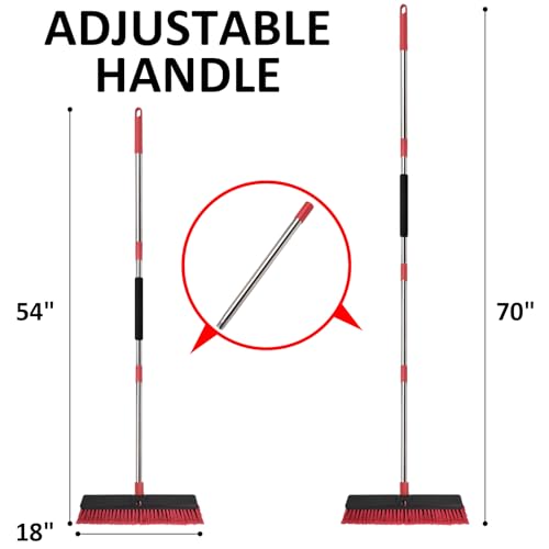 18”Push Broom with 70” Long Handle Heavy Duty Outdoor Broom for Cleaning Shop Garage Driveway Patio Deck Concrete Floor Sweeping - size: 18inch