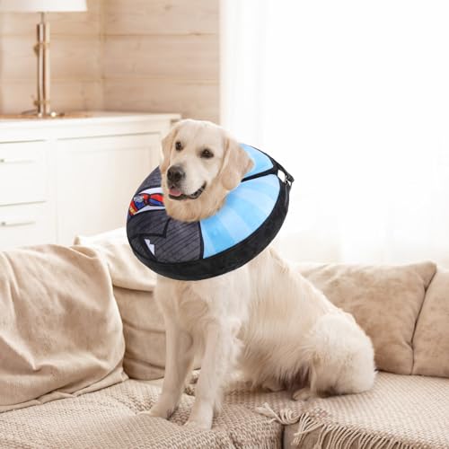 SCENEREAL Dog Cone Alternative After Surgery Donut Collar | Soft Pet Recovery Pillow Collar for Medium Large Dogs, Inflatable Adjustable Neck Collars to Prevent Licking, Black Suit S - color: Black Suit, size: S(Neck 11"-13")