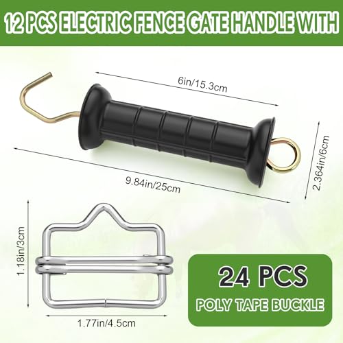 Yookeer 12 Set Electric Fence Gate Handles Poly Tape Buckles Included, Stainless Steel Buckle, UV Resistant Plastic Insulator Handle for Agricultural Farm Livestock Fencing