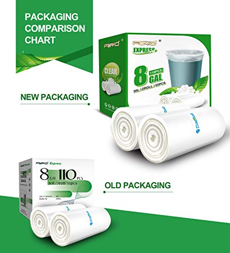 FORID Clear Trash Bags, 8 Gallon Garbage Bags, Wastebasket Bin Liners 110 Count Plastic Trash Bags for Bathroom Bedroom Office Garbage Can 30 Liters - Durable & Thick Trash Bag - Medium - size: 110 Count (Pack of 1), style: Clear 8 Gal
