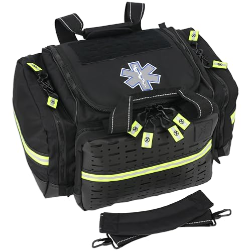 Lightning X LXMB35 EMT Trauma Bag – Large ALS Medical Bag with 6 Color-Coded Pouches, MOLLE Panel, Waterproof Bottom, Reflective EMS Gear for First Responders - color: Black