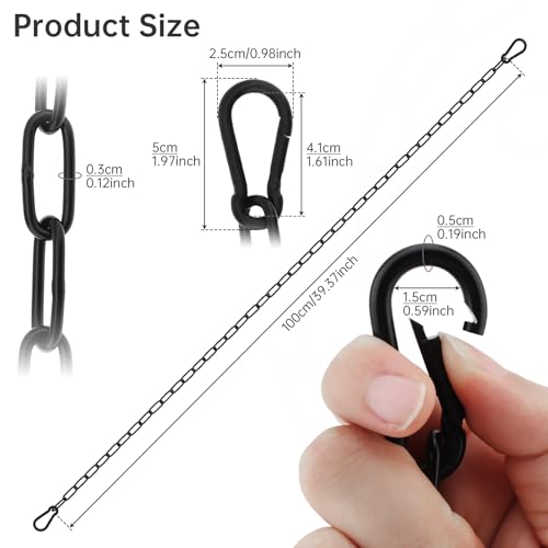 39 inch Gate Chain Lock with Both-Ended Carabiners,Chain Dia 3 mm,Black | 304 Stainless steel, for outdoor fence gates,pet cages, easy to lock/unlock, extra security, for gate that wouldn’t stay shut - size: 39" x 1/8"