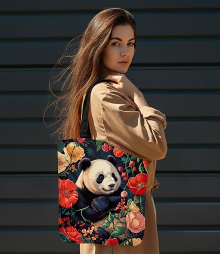 Vintage Botanical Animal Canvas Tote Bag for Women, Aesthetic Floral Animal Reusable Shoulder Bag for Shopping - color: 24