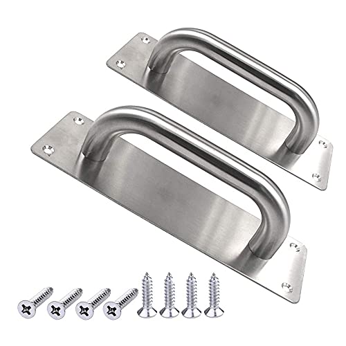 WANLIAN 2Pcs Pull Push Door Plate Handle 8inch Stainless Steel Heavy Duty Barn Door Pull for Shed Commercial Fire Gate with Mounting Screws (Silver, 200x65mm/7.9x2.6inch) | Heavy Duty Barn Door Pull for Shed Commercial Fire Gate with Mounting Screws (200x