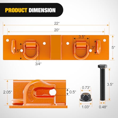 Nilight 3/8" Tractor Bucket Grab Hooks 1/2" D Rings & 2" Receiver Orange | With 1/2" Tie Down Ring Grade 70 Forged Steel Bolt-On for John Deere Compact Tractor Bucket RV UTV Truck Max 4700LBS - color: Grab Hooks w/ Ring/Receiver Orange