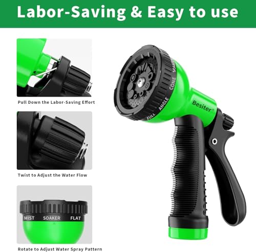 Besiter Garden Hose Nozzle Sprayer: 10 Watering Patterns Spray Nozzles Heavy Duty Hose Head Hose Attachment (Green) - color: Green