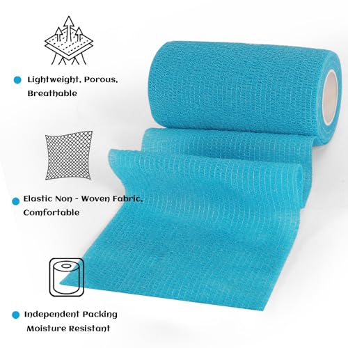 6 Rolls Elastic Self Adhesive Bandage Wrap 4 Inch, Breathable Non Woven Cohesive Bandage, Vet Wrap for Dogs, Ankle Sprains Swelling Tape, Sports Athletic Tape Blue - color: 4 Inch-6 Count Blue