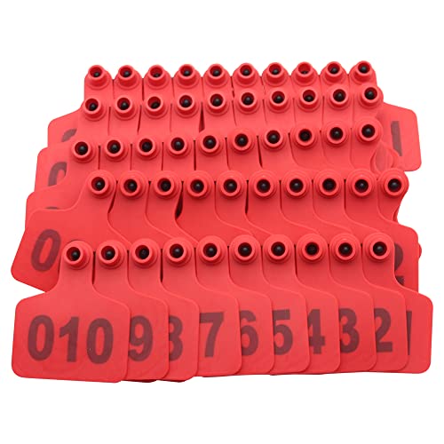 Cattle Ear Tags 001-100 Numbered Large Plastic Livestock Ear Tag,Red | L3''×W2.5'' Fit Sheep Calf Goat Pig,Animal Id Tags For Ranch & Farm Herd Tracking, Laser Print Fade-Resistant, Copper Head - color: Red, size: 001-100