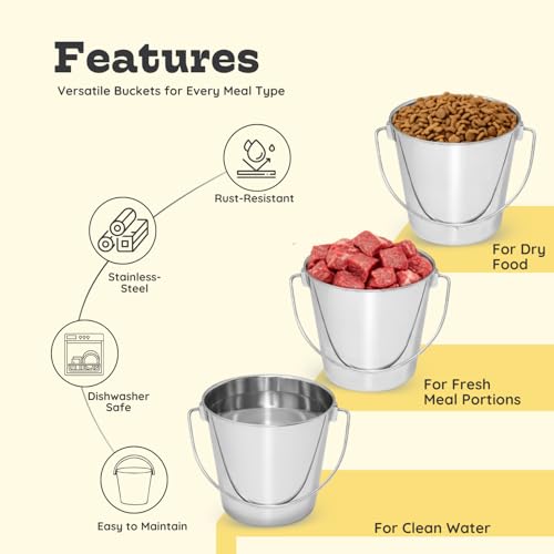 13 quart Heavy Duty Stainless Steel Round Bucket with Handle | 3.25 gal Sturdy Food & Water for XXL Dogs Goats sheep Horse & Livestock | Fits kennel Crate Cage Farm | Hanging Utility Pail - size: 13 Quarts