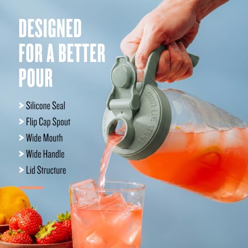 County Line Kitchen 64 oz Mason Jar Glass Pitcher With Lid - Sage | Heavy-Duty Glass Mason Jar Pitcher - Leak-Proof Lid, Wide Mouth & Easy Pour Spout (64 oz) - color: Sage