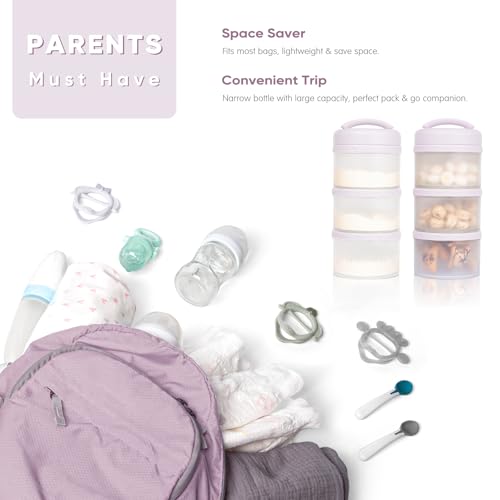 Termichy Stackable Formula Dispenser Portable: Milk Powder Container to go | Separated Compartments Premeasure Storage - Mess-Free Funnel Spout for No-Spill Pouring - for Home or Travel Use - color: Light Purple