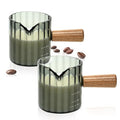 Espresso Cups Set of 2, 4 OZ Espresso Shot Glasses with Wood Handle, Gray | V-Shaped Spouts, Ribbed Milk Frothing Pitcher, Small Glass Measuring Cup, Demitasse Cups, Coffee Espresso Accessories - color: Gray
