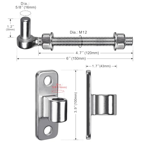Insaga 6'' J Bolt Gate Hinge and Wall Mount Hinge 2Pack, Heavy Duty 304 Stainless Steel Gate Hinges, One Piece with No Welding for Farm, Fence, Garden, Metal Gates, Load Capacity up to 500LB - size: 6''-2Pack