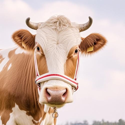 Cattle Halter Calf Halter Cow Halters with Heavy-Duty Brass Buckle, Easy-Clean Suede-Like Material, Adjustable Design for Calves, Adult Cattle, and Small Ponies (White, Large) - size: Large