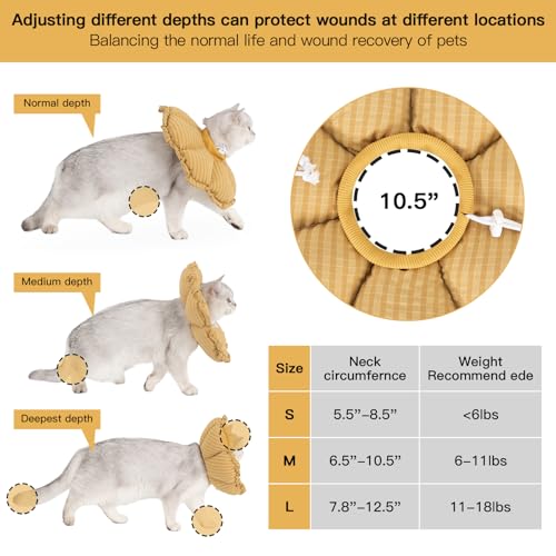 Soft Cat Cone Collar， Cute Adjustable Cat Recovery Collar，Elizabethan e Collar that can Protect Head and Foot Wounds，Daisy Yellow All-Season Style - color: Yellow, size: M