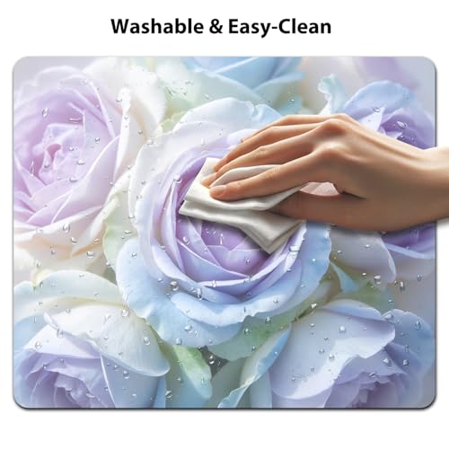 Soft Pastel Blue-Purple Rose Mouse Pad 9.5" x 7.9", Dreamy Floral Cute Desk Mat, Light Academia Aesthetic - color: Dreamy Floral