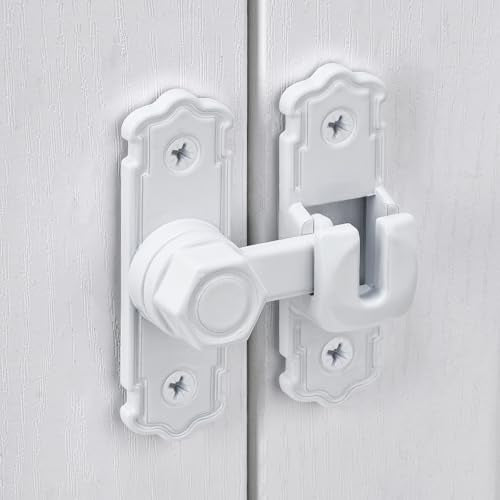 White Aluminum Alloy 90/180 Degree Gate Lock,Barn Door Latches | Flip Gate Latches,Right Angle Door Lock Latch,Sliding Door Latches,for bedroom,garage,window,pet enclosures,drawer,cabinet - color: White