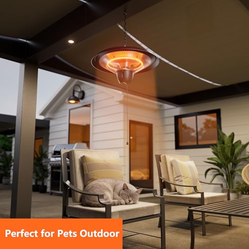 1500W Electric Patio Heater, Hanging Infrared Outdoor Heater with Carbon Fiber Heating, Waterproof Ceiling Mounted Heater for Gazebo, Porch, Garage & Covered Patio - color: Black