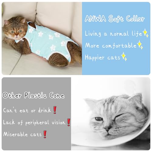 ANWA Cat Recovery Suit - Breathable Cat Onesie for Cats After Surgery Female, Kitten Surgery Recovery Suit Female Abdominal Wounds - color: Star, size: Large
