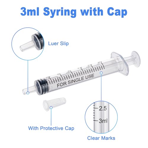 12Pack 3ml Syringes with Cap, Oral Syringe without Needle for Liquid, Measuring, Refilling, Oil, Glue Applicator - style: 3ML