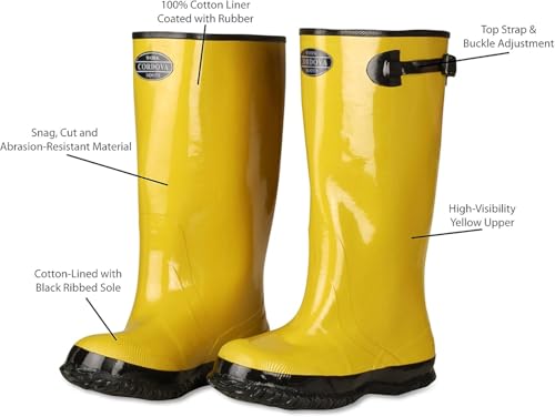Yellow Slush Boots with Black Ribbed Sole, Cotton Lined, 17-Inch Length, Over-The-Shoe Style - size: 17