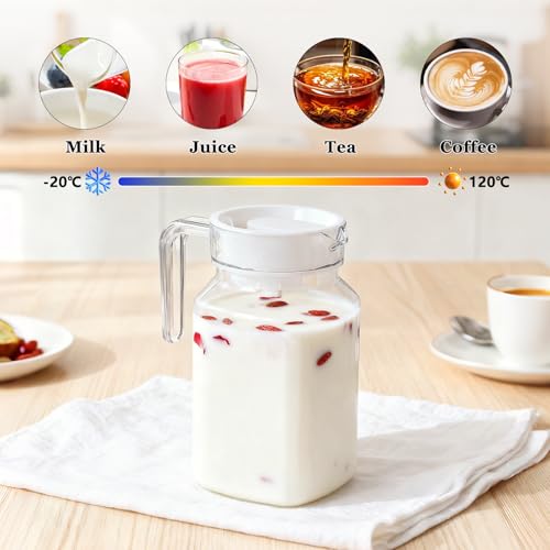 20oz Small Slim Plastic Pitcher with Lid (600ml) - Shatterproof Acrylic Water Pitcher for Fridge Door - Clear Striped Plastic Juice Pitcheres & Cocktail Shaker Carafe with Handle