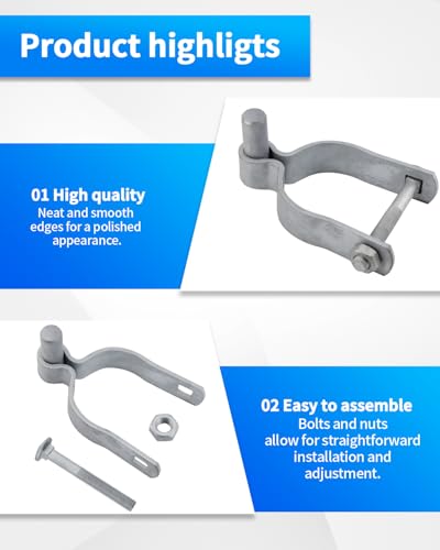 2-3/8" Chain Link Fence Frame Gate Post Male Hinge, Galvanized Steel Gate Hinges for 2-3/8" Outside Diameter Post/Pipe, Chain Link Fence Parts with Bolts and Nuts