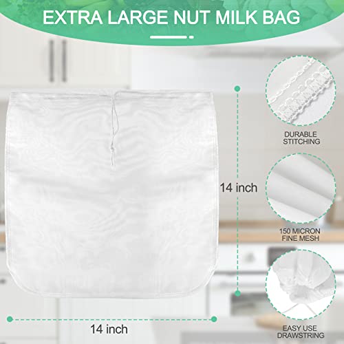 3 pack 14"x14" Nut Milk Bag Large Reusable Food Strainers Nut Bags | for Straining Almond/Soy Milk Greek Yogurt Professional for Cold Brew Coffee Tea Beer Celery Juice Fine Nylon Mesh - size: 3 pack - 14"x14"