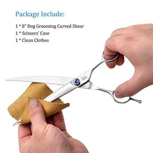 JASON Curved Dog Grooming Scissors - 8" Cats Trimming Shears Right Handed | Ergonomic Pets Shear with Offset Handle and a Jewelled Screw for Right Handed Groomers Long Sharp Comfortable, Gift - size: 8.0", style: Curved