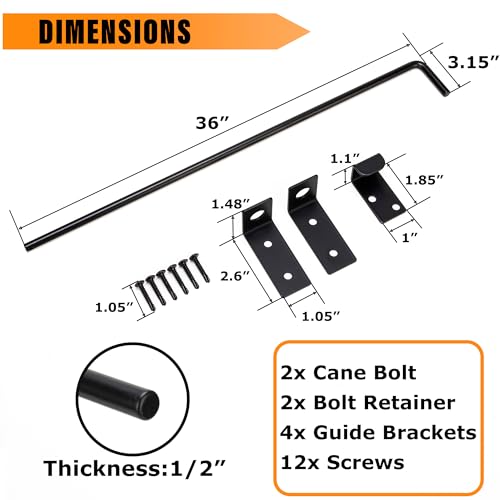 36" Heavy Duty Cane Bolt Gate Drop Rod with Black Finish-Steel Gate Ground Latch Designed for Wood Metal Vinyl Gates or Double Doors Fence Applications-2 Pack - size: 36 Inch-2 Pack