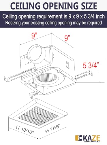 KAZE APPLIANCE SNP100 | 100 CFM | 0.8 Sone | Energy Star Certified | No Attic Access Required | Bathroom Ventilation Exhaust Extractor Fan | 100 CFM, 0.8 Sone, Energy Star Certified, No Attic Access Required - size: 100 CFM, 0.8 Sone, Standard
