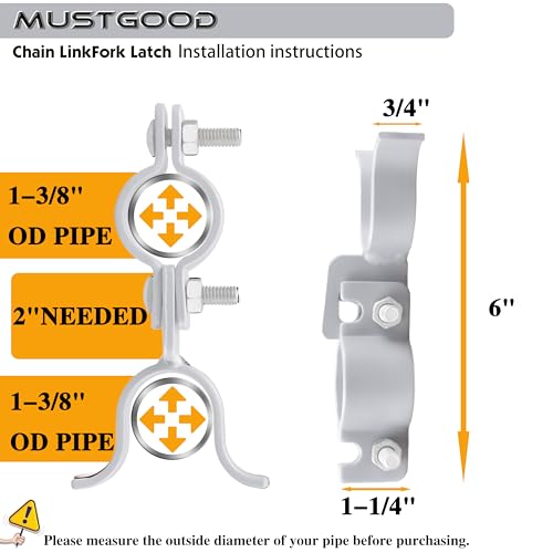 Chain Link Fence Gate Latch, 1-3/8"x1-3/8", with Padlock Hole and Mounting Hardware, (Galvanized) 2 Packs - color: Galvanized