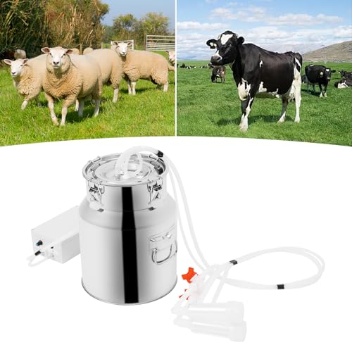 Cow Milking Machine, 2in1 Electric Automatic Cow Milker with Adjustable Vacuum Pump, 14L Milk Container, 2 Teat Cups, Goat Vacuum Pulsation Milker - size: 14 L