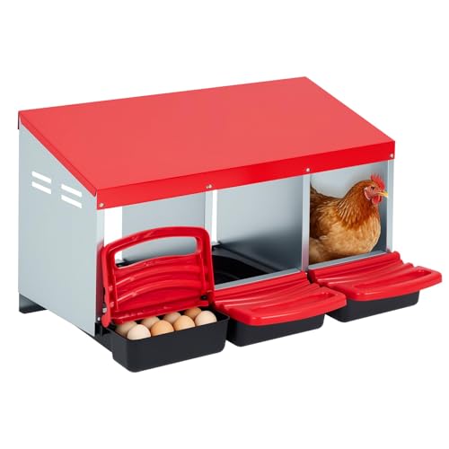 Chicken Nesting Boxes for Chickens Laying Eggs, 3 Hole Roll Away Egg Collection Box for Chicken Coop, Wall Mount Metal Nesting Box, Easy Egg Collectio