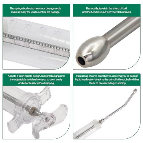 30ml Reusable Goat Syringe with 2 Drench Nozzle,Adjustable Dosage Detachable Drench Syringe for Sheep,Rabbit,Cat,Dog ,Goat Suppplies