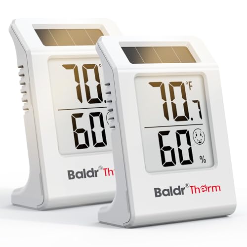2.2'' Digital Thermometer and Hygrometer Meter, Solar-Powered Indoor Temperature Sensor Humidity Monitor, Humidity Gauge for Baby Rooms, Bedrooms, Home, Office, and Wine Cellars, White, 2Pack - color: White 2pack
