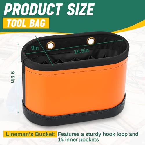 Oval Hard Bucket Tool Organizer, Utility Plastic 14 Pocket Polypropylene Tool Bucket Bag with Hook and Drain Holes for Home Garage Light Trade Lineman Tools, Without Stand - style: Classic