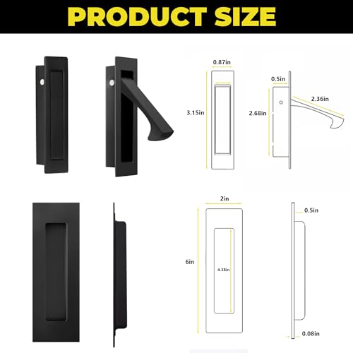 Pocket Door Hardware, 2 Set 6 Inch Sliding Pocket Door Handles, 2 Recessed Flush Finger Pulls & 1 Edge Pull, Handles Hardware Latch for Closet,Sliding,Barn Door, 304 Stainless Steel (Black) - color: Black, size: 2 Set（2 Recessed Pull Handle +1 Edge Handle