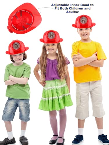 2 Pack Kids Construction Hat Miner Costume Helmet with Light for Boys Girls Dress Up Halloween Party Supplies - color: Red