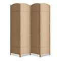 4 Panel Folding Room Divider,Woven Privacy Screen,Light Beige | Solid wood frame, handcrafted diamond pattern, 6FT tall, extends to 63 inches wide, no assembly required - color: Light Beige, size: 4-Panel