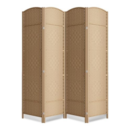 4 Panel Folding Room Divider,Woven Privacy Screen,Light Beige | Solid wood frame, handcrafted diamond pattern, 6FT tall, extends to 63 inches wide, no assembly required - color: Light Beige, size: 4-Panel