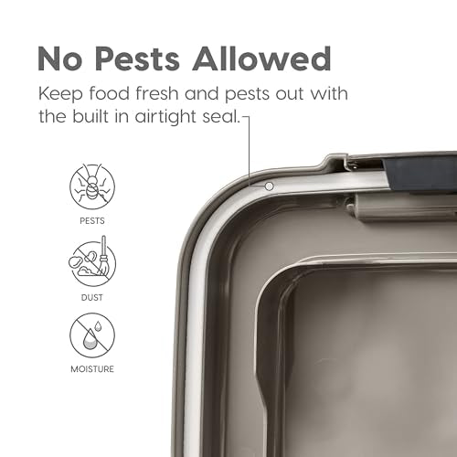 IRIS USA Airtight Dog Food Storage Container Combo, 30 lb & 11 lb Bin | Stackable food storage system includes scoop and wheels to keep kibble, treats, and pet food fresh and organized. - color: Chrome