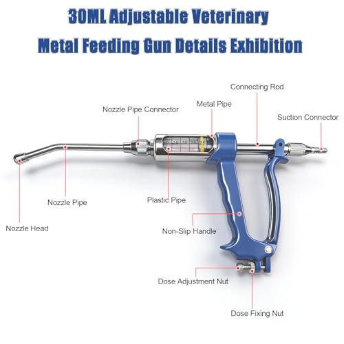 30ML Adjustable Veterinary Metal Feeding Gun, Continuous Drench Gun Continuous Dosing Device with 2.5L Portable Tank, Husbandry Autonomous Feeding Tool for Pig, Sheep, Cow, Horse (30ML) - style: 30ML