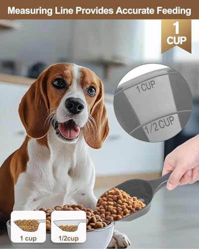 2 PACK Dog Food Scoop,1 Cup Capacity Pet Food Scoop For Dog and Cat | Grey and Green,Clear Markings for Precise Measuring 1/2 and 1 Cup Lines,Dishwasher Safe,Plastic,Portable and Sturdy - color: Grey and Green