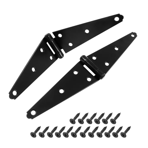 Hordion 2Pcs Strap Hinge Shed Door Hinges, 6 Inch Heavy Duty Gate Hinges | Black Tee Hinge with Screws for Fence Wood Gate Cabinet Door - size: 6 Inch, 2Pcs