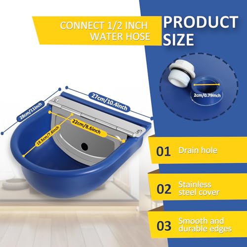 Automatic Water Dispenser for Dogs, Plastic Automatic Dog Waterer Livestock | Includes 39 Inch Water Hose, Reliable Float Control, Simple Installation, Blue Water Bowl for Farm Animals